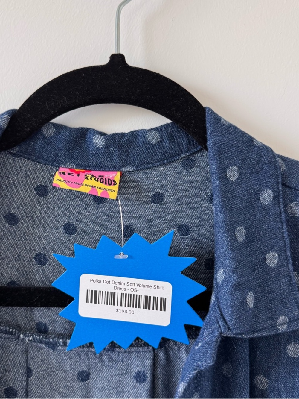 Nettle Studios Polka Dot Denim Shirt Dress, OS- - Picture 7 of 8